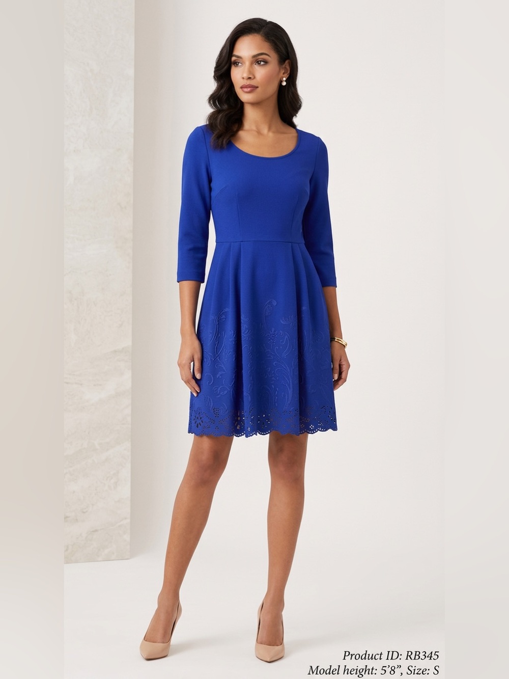 BETSEY JOHNSON SAPPHIRE BLUE LASER CUT OUT & SCALLOPED HEM CAREER MODEST Size 2